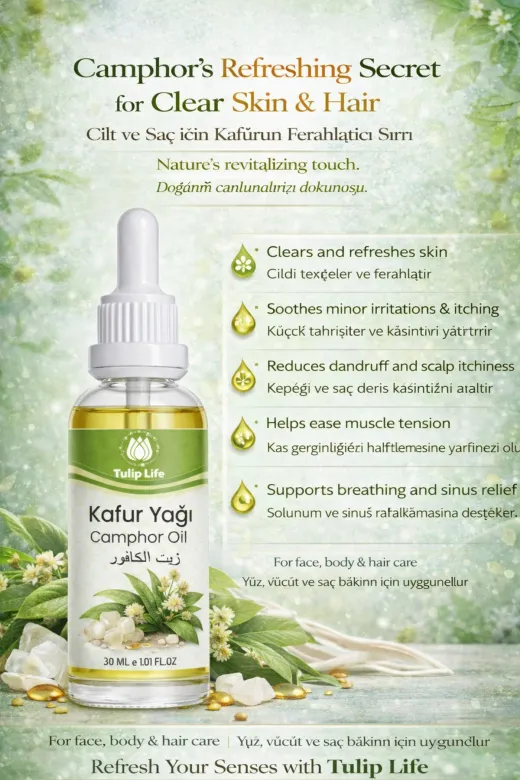 tulip life camphor Natural & Pure Kafur Yağı 30 Ml
