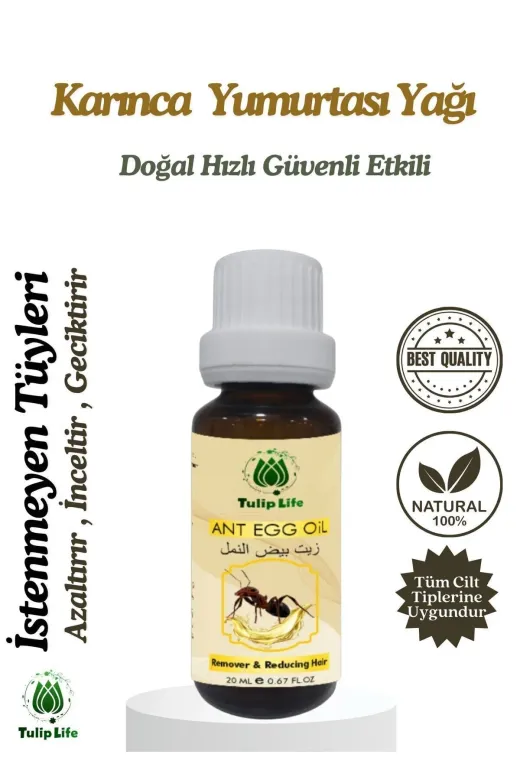 tulip life ka1 Tüy Azaltıcı Dökücü Tüy Inceltici Karınca Yumurtası Yağı 20 Ml