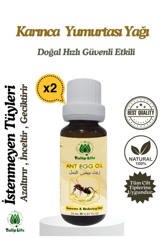 tulip life ka2 Tüy Azaltıcı Dökücü Tüy Inceltici Karınca Yumurtası Yağı 20 Ml X 2 Adet