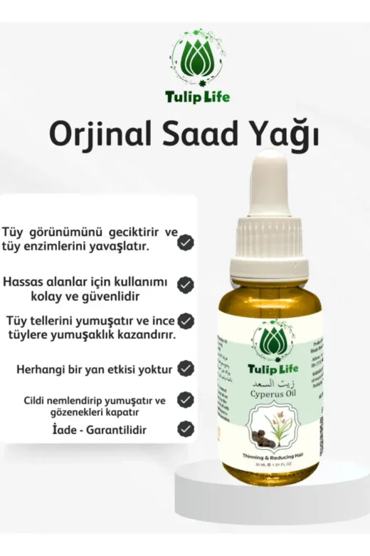 tulip life SAAD1 Tüy Azaltıcı Ve Önleme Yağı Saad Yağı Cyperus Oil 30 Ml