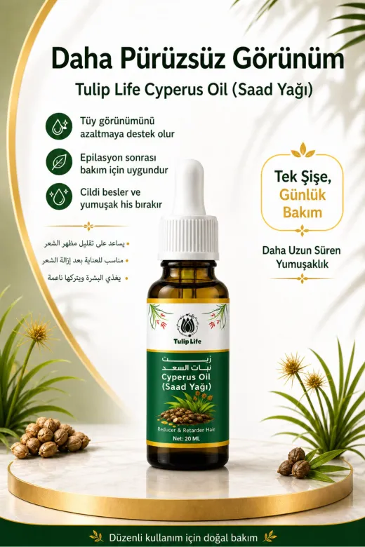 tulip life saad20new Cyperus Oil (Saad Yağı) Tüy Görünümünü Azaltmaya Yardımcı Bakım Yağı 20 Ml