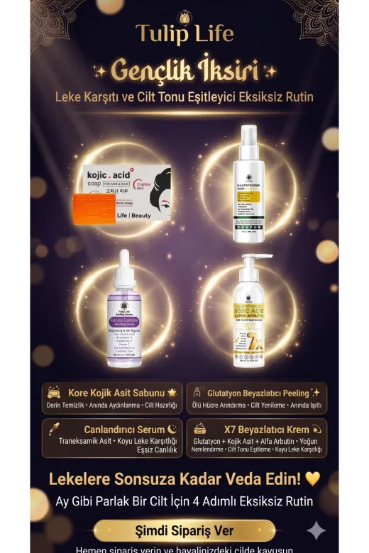 tulip life summer6 Gelişmiş Beyazlatma Ve Pigmentasyon Karşıtı Set (Glutatyon, Kojik Asit, Traneksamik Ve Alfa Arbutin