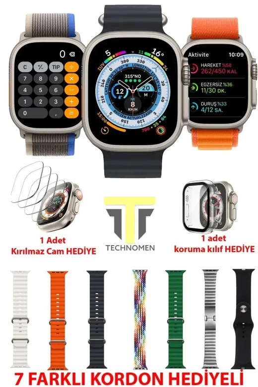 Turgut Ticaret TT_Ultra-Big_7si1AradaAkıllıSaat Tt Ultra 2.01 Big Akıllı Saat 7 Kordonlu Set
