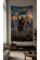 Türk Savaşçısı | Dekoratif Kumaş Duvar Halısı | Salon, Genç Odası ve Ofis Duvar Örtüsü Wall Tapestry
