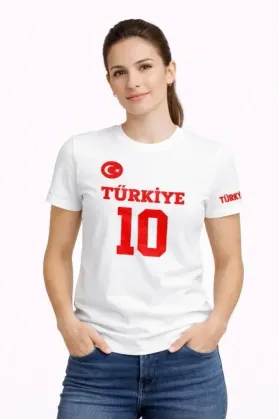 TÜRKİYE Ay Yıldız Baskılı 10 Numara Forma Tişört Taraftar T-Shirt - Beyaz - XL - Beyaz