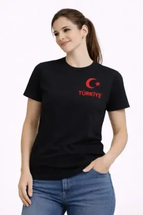 TÜRKİYE Ay Yıldız Baskılı Taraftar Forma T-Shirt - Siyah - M - Siyah