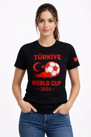 Türkiye World Cup 2026 Baskılı Tişört Futbol Temalı Forma T-Shirt - Siyah - L - Siyah