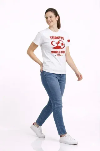 Türkiye World Cup 2026 Baskılı Tişört Futbol Temalı Forma T-Shirt - Beyaz - 2XL - Beyaz