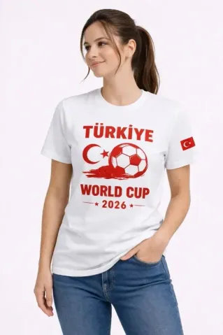 Türkiye World Cup 2026 Baskılı Tişört Futbol Temalı Forma T-Shirt - Beyaz - 2XL - Beyaz