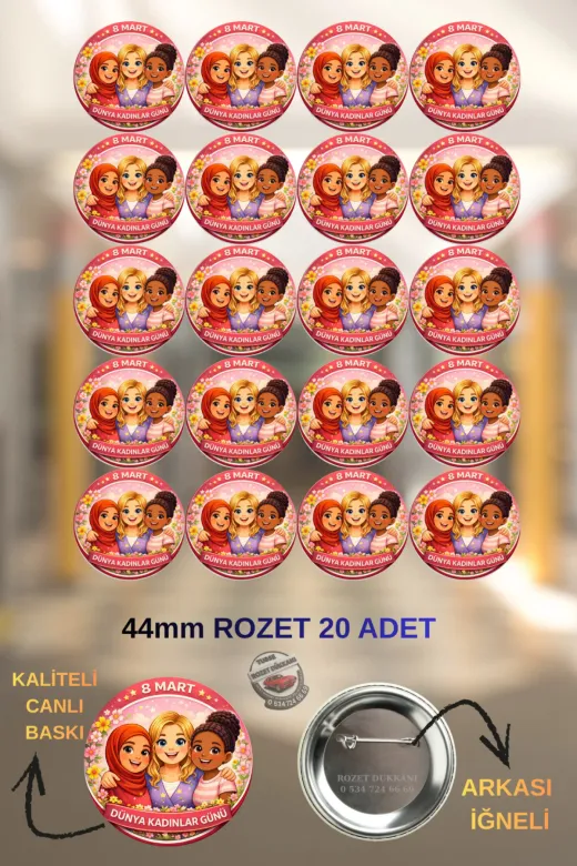 tuse rozet dükkanı 8 Mart Dünya Kadınlar Günü Rozeti 20 Adet – Anma Ve Kutlama