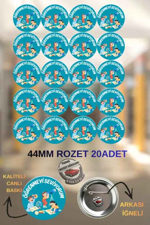 tuse rozet dükkanı Öğrenmeyi Seviyorum Rozeti 20 Adet | 44Mm İlkokul Başarı Rozeti | Öğrenci Ödül Rozeti