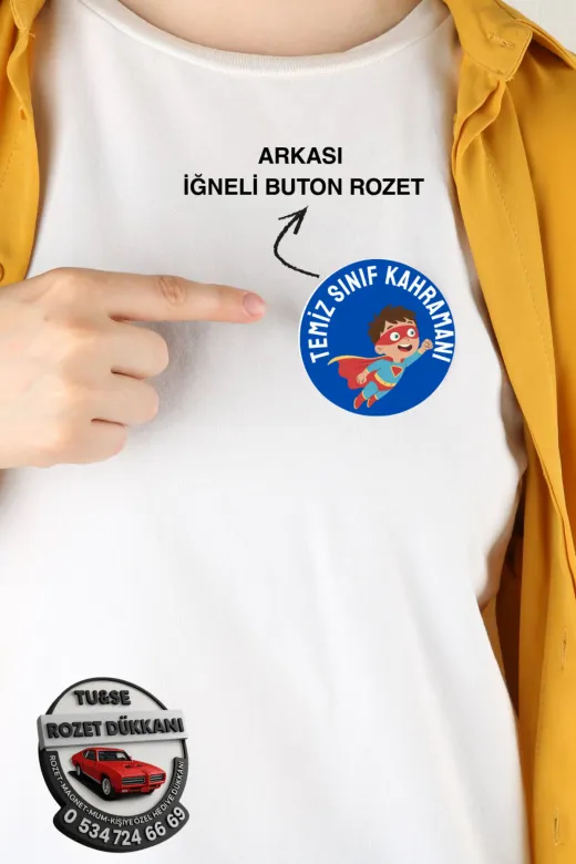 tuse rozet dükkanı Temiz Sınıf Kahramanı Rozeti 44Mm | 20 Adet Öğrenci Rozeti