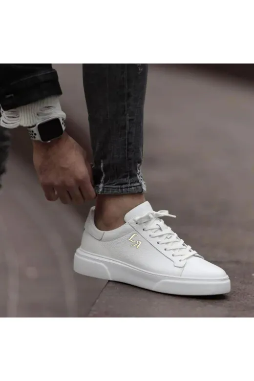 twingold AA05001 Kalın Ortopedik Tabanlı %100 Deri Sneaker Spor Ayakkabı - Beyaz
