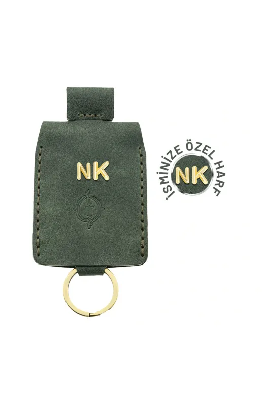 twingold AD01001 İsme Özel Çıtçıtlı Anahtarlık - % 100 Rainbow Deri - Ag01001 - Haki