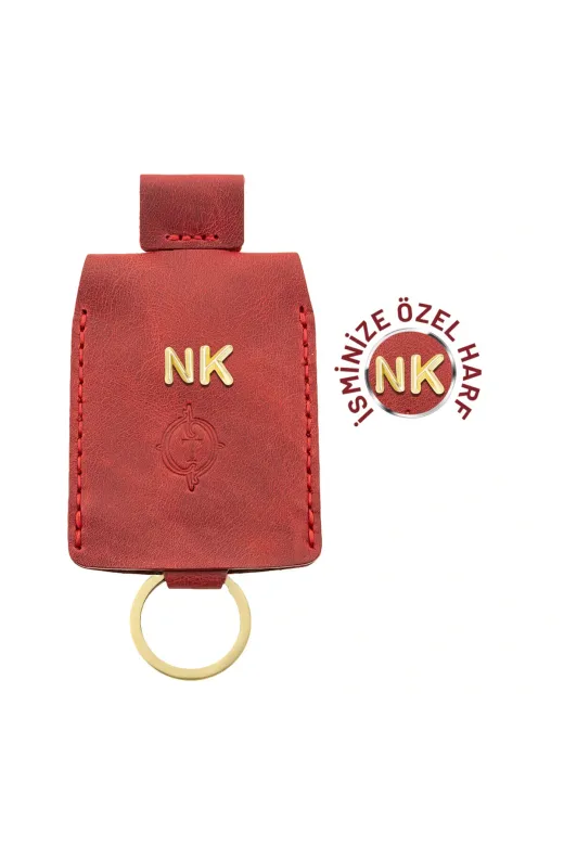 twingold AD01001 İsme Özel Çıtçıtlı Anahtarlık - % 100 Rainbow Deri - Ag01001 - Kırmızı