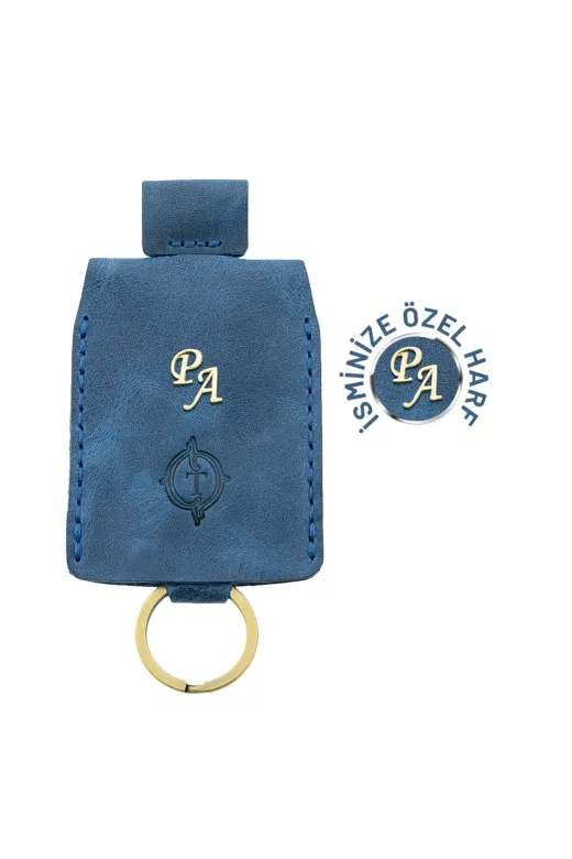 twingold AD01001 İsme Özel Çıtçıtlı Anahtarlık - % 100 Rainbow Deri - Ag01001 - Saks Mavisi