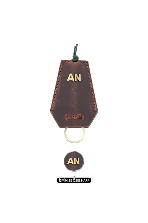 twingold AD01002 İsme Özel İpli Anahtarlık - % 100 Crazy Deri - Ag01002 - Kahverengi