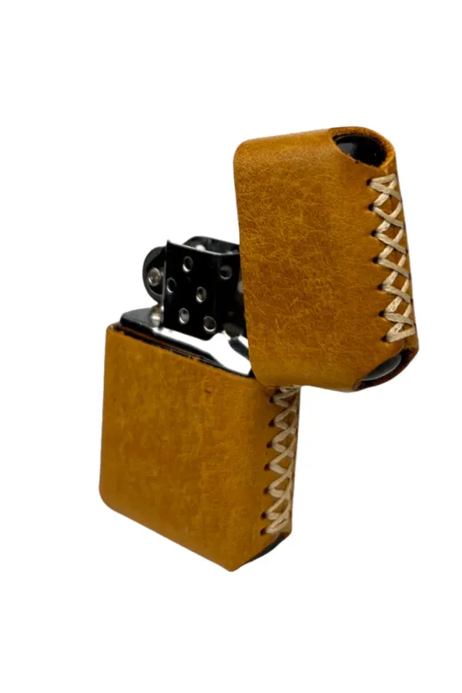 twingold AD02001 İsme Özel Handmade El Yapımı Hakiki Deri Zipp0 Modeli Çakmak - Camel