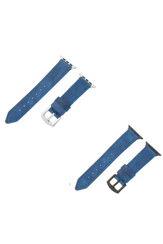 twingold AG03001.028 İsme Özel El Dikişli Apple Watch Saat Kordonu - %100 Çift Kat Deri - Ag03001 - Saks Mavisi