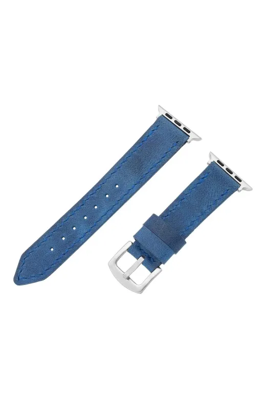 twingold AG03001.028 İsme Özel El Dikişli Apple Watch Saat Kordonu - %100 Çift Kat Deri - Ag03001 - Saks Mavisi