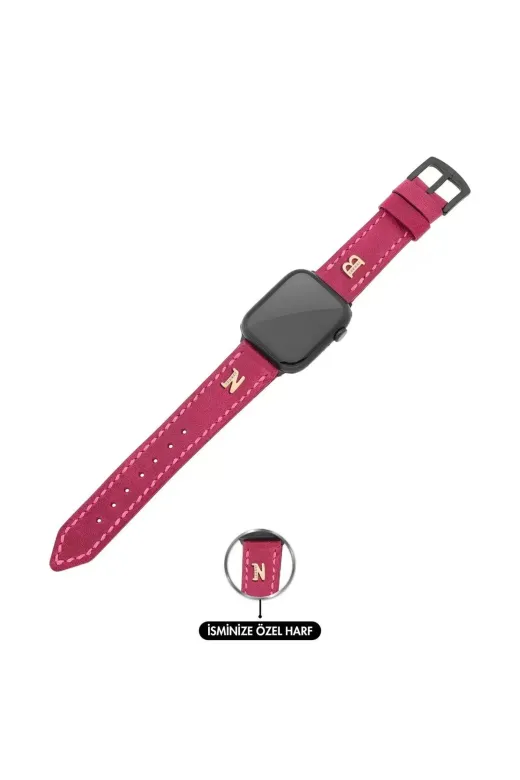 twingold AG03001.031 İsme Özel El Dikişli Apple Watch Saat Kordonu - %100 Çift Kat Deri - Ag03001 - Fuşya