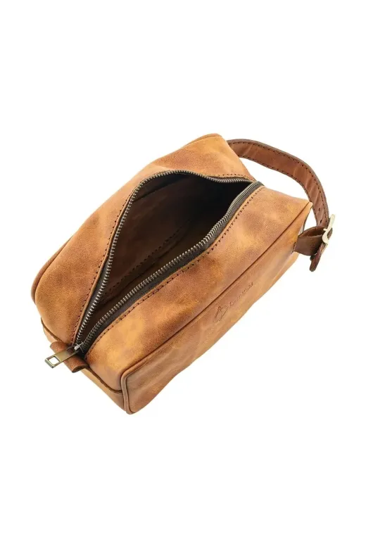 twingold AK01002 İsme Özel Dopp Kit Kişisel Bakım Ve Seyahat Çantası - %100 Rainbow Deri - Ac14004 - Camel