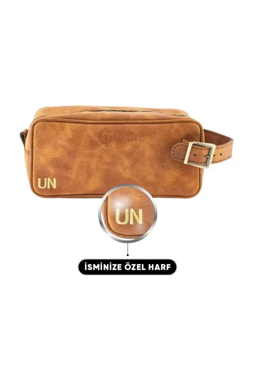 twingold AK01002 İsme Özel Dopp Kit Kişisel Bakım Ve Seyahat Çantası - %100 Rainbow Deri - Ac14004 - Camel