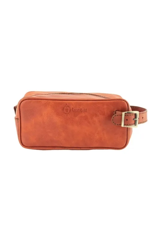 twingold AK01002 İsme Özel Dopp Kit Kişisel Bakım Ve Seyahat Çantası - %100 Rainbow Deri - Tabacco
