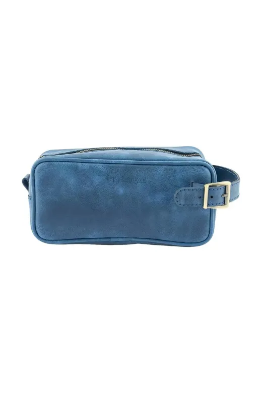 twingold AK01002 İsme Özel Dopp Kit Kişisel Bakım Ve Seyahat Çantası - %100 Rainbow Deri - Ac14004 - Saks Mavisi