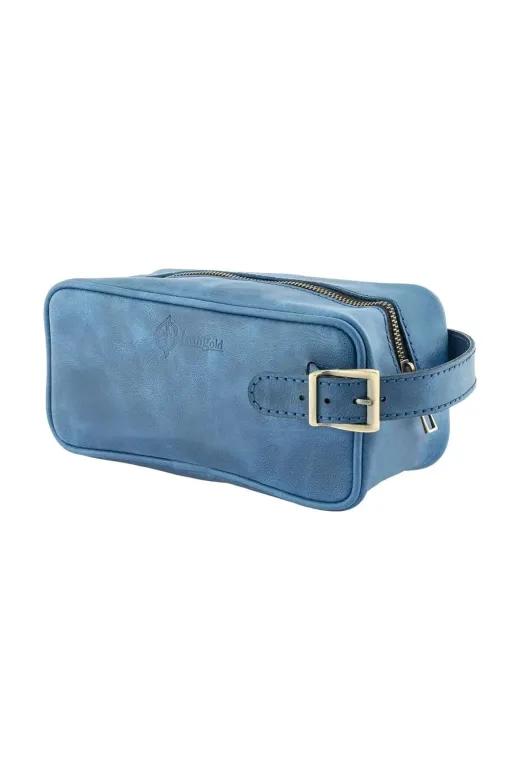 twingold AK01002 İsme Özel Dopp Kit Kişisel Bakım Ve Seyahat Çantası - %100 Rainbow Deri - Ac14004 - Saks Mavisi