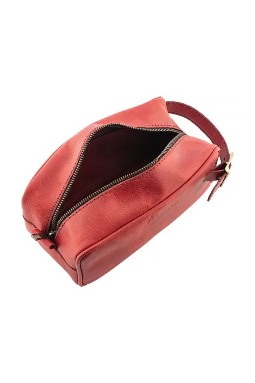 twingold AK01002 İsme Özel Dopp Kit Kişisel Bakım Ve Seyahat Çantası - %100 Rainbow Deri - Ac14004 - Kırmızı