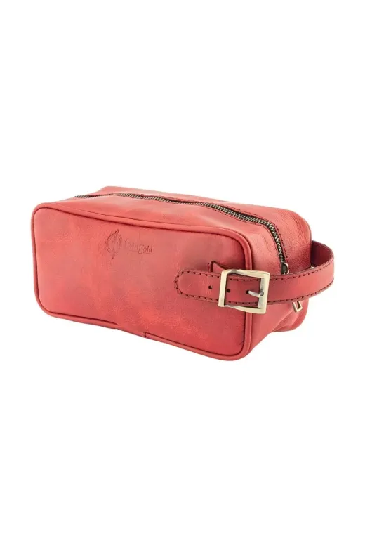 twingold AK01002 İsme Özel Dopp Kit Kişisel Bakım Ve Seyahat Çantası - %100 Rainbow Deri - Ac14004 - Kırmızı