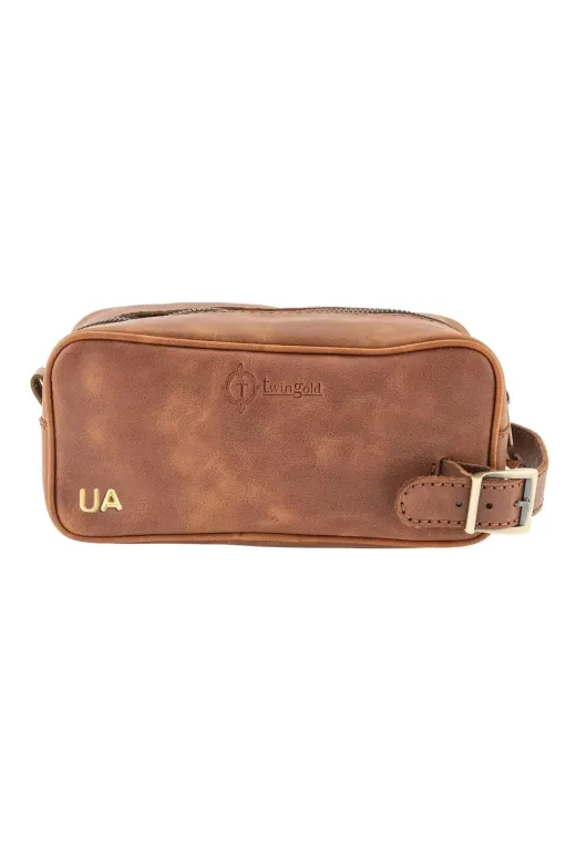 twingold AK01002 İsme Özel Dopp Kit Kişisel Bakım Ve Seyahat Çantası - %100 Rainbow Deri - Ac14004 - Kahverengi