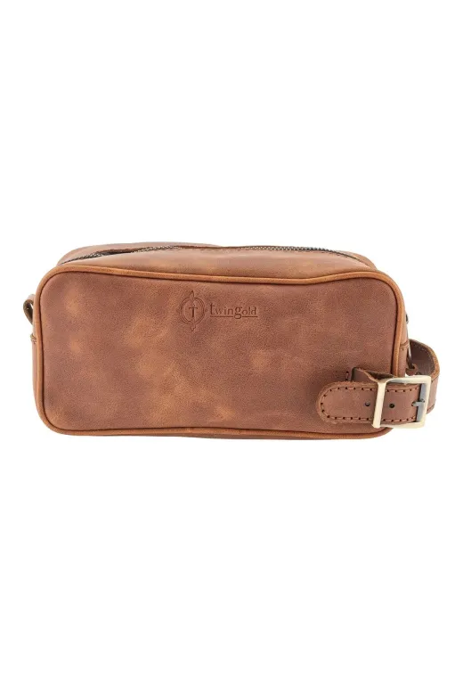 twingold AK01002 İsme Özel Dopp Kit Kişisel Bakım Ve Seyahat Çantası - %100 Rainbow Deri - Ac14004 - Kahverengi