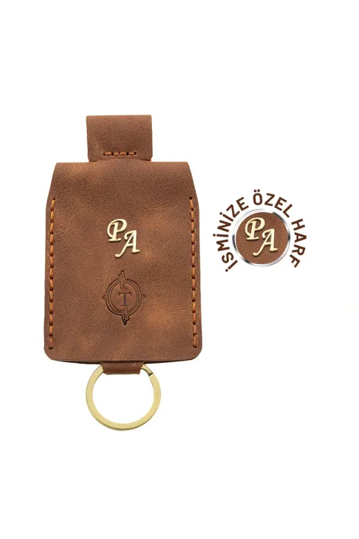 twingold İsme Özel Çıtçıtlı Anahtarlık - % 100 Rainbow Deri - Ag01001 - Camel