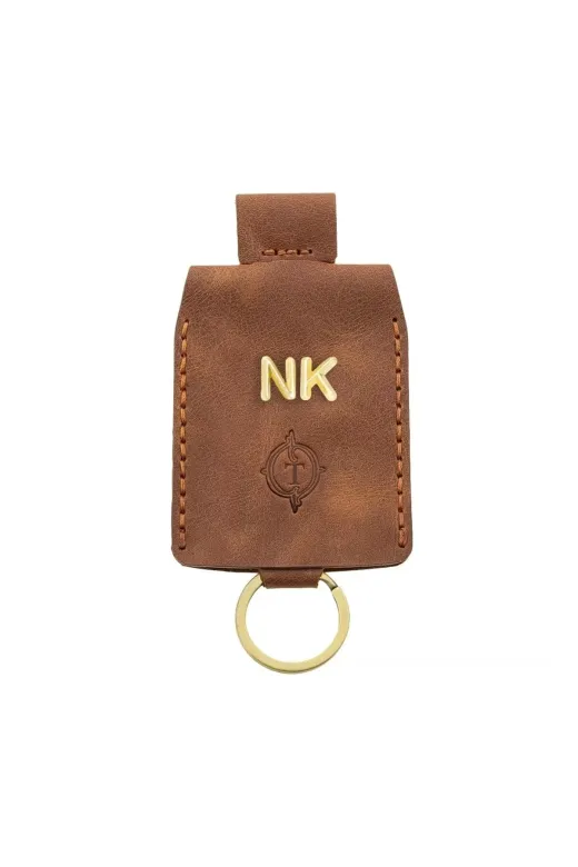 twingold İsme Özel Çıtçıtlı Anahtarlık - % 100 Rainbow Deri - Ag01001 - Camel