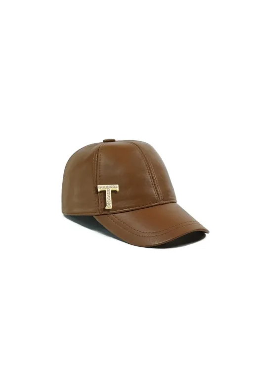 twingold İsme Özel Kep Şapka - %100 Deri - Ab01012 - Camel