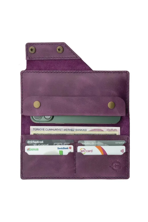 twingold KC03007 İsme Özel Dikey Çıtçıtlı Uzun Cüzdan - %100 Rainbow Deri - A010006 - Mor