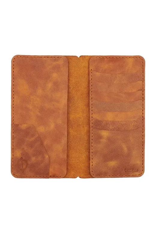 twingold KC03008 İsme Özel Dikey Uzun Cüzdan - %100 Rainbow Deri - A010007 - Camel