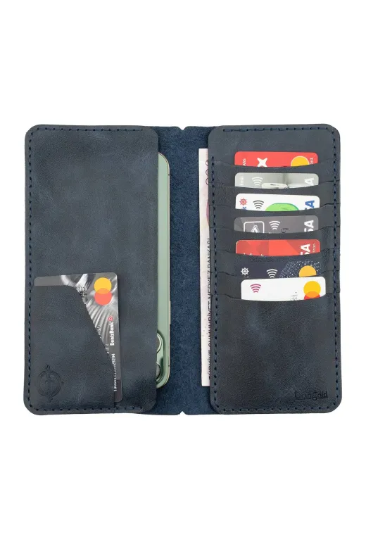 twingold KC03008 İsme Özel Dikey Uzun Cüzdan - %100 Rainbow Deri - A010007 - Lacivert