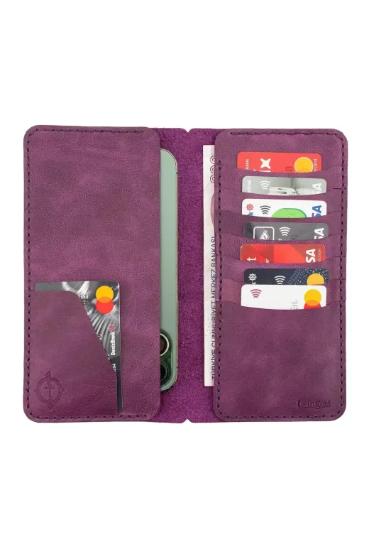 twingold KC03008 İsme Özel Dikey Uzun Cüzdan - %100 Rainbow Deri - A010007 - Mor