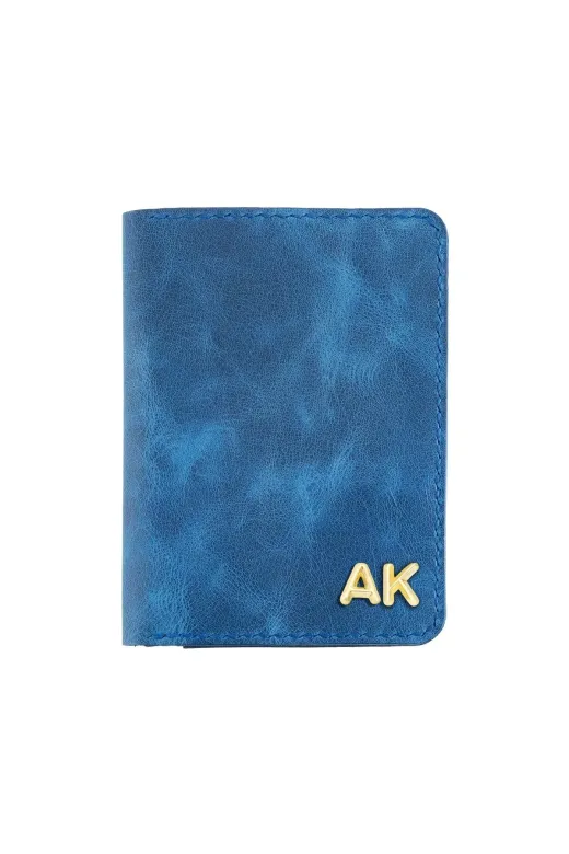twingold KC03011 İsme Özel Pasaport Kılıfı - %100 Rainbow Deri - Ak02003 - Saks Mavisi