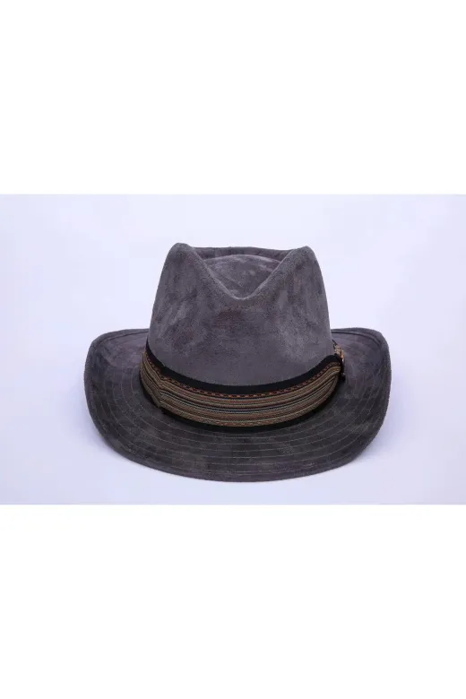 twingold TWGKOVGR İsme Özel Süet Kovboy Fötr Şapka - Ab01007 - Gri