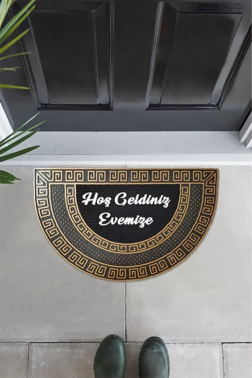 TYC6D8FED06BCD3C06 Dış Kapı Önü Paspası Oval Gümüş Renk Kaymaz Taban Hoş Geldiniz Yazılı