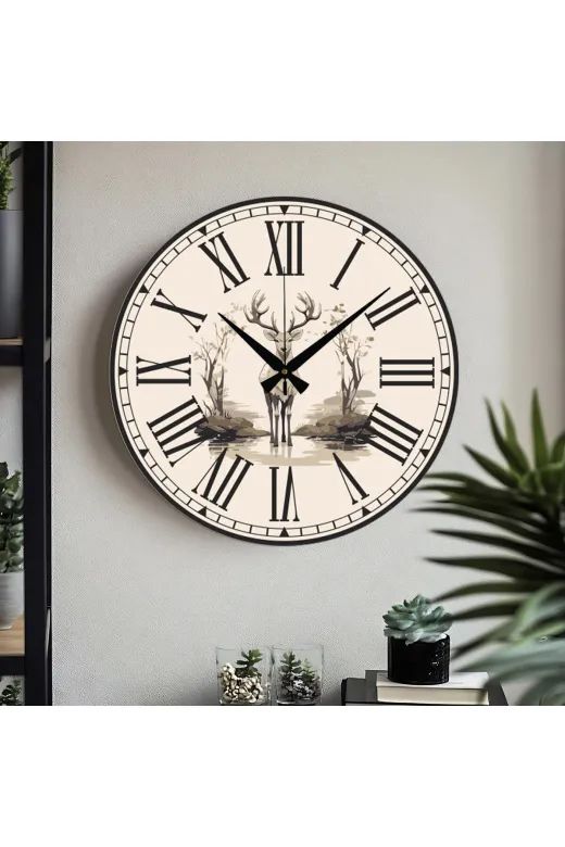 TYC9222A244BD9AB00 Çiçek Desenli Dekoratif Türkçe Rakamlı Uv Baskılı Duvar Saati (Sessiz) Akar Mekanizma Metal Akrep