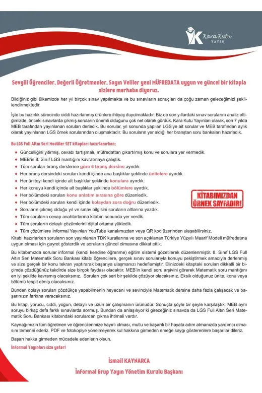TYCe775c5919312a7b8cd312 2026 8.sınıf Full Lgs Altın Seri (Fulas) İnkilap Tarihi Meb Çıkmış Soru Bankası Modüler Seti Çözümlü