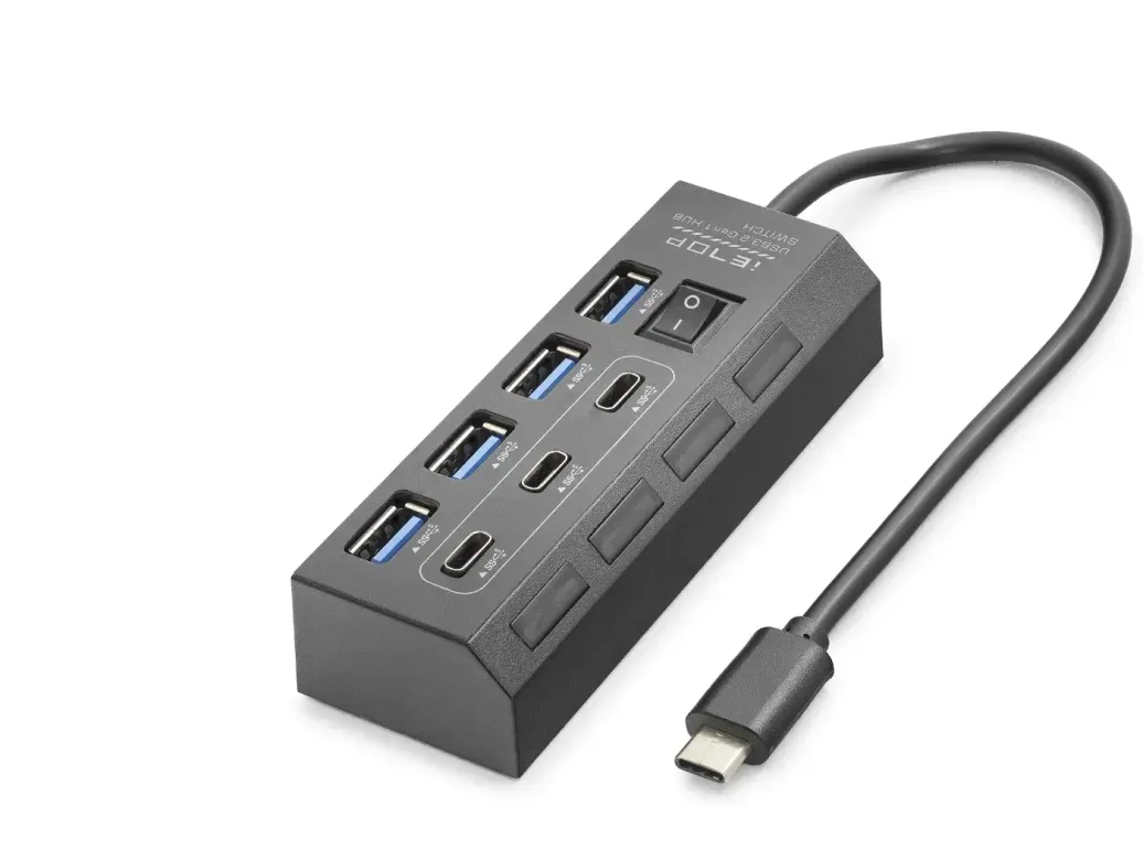 Type-C 3.2 Gen1 Anahtarlı Hub 7 Port 5 Gbps Siyah HDX7057
