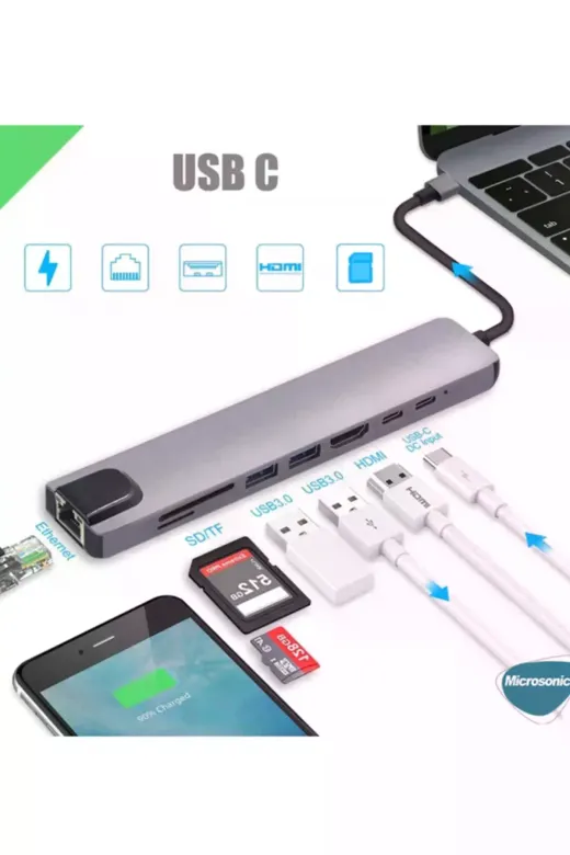 Type-c To Hdtv Multifunction Adapter 8 Port Kablo