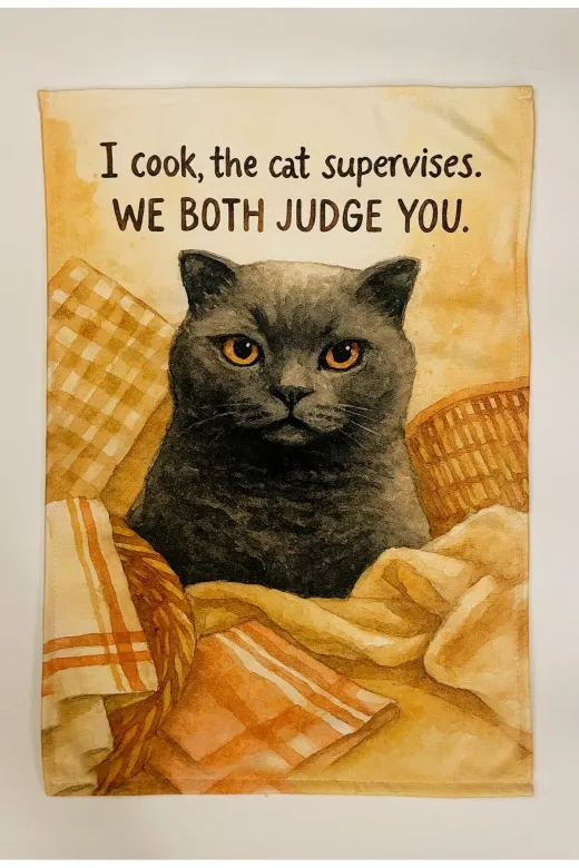 Typoniq Attitude Included TYP25101021 Miko The Cat Kedili Pamuklu 2'li Mutfak Havlusu (35X50 Cm)