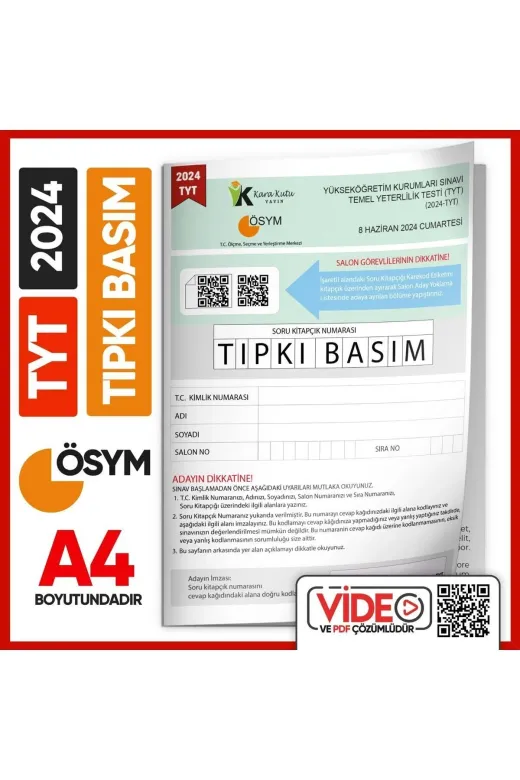 TYTTIPKI2024 2024 Yks-Tyt (Say-Tm-Söz) Ösym Tıpkı Basım Çıkmış Soru Kitapçığı (Video Çözümlü Türkiye Geneli)